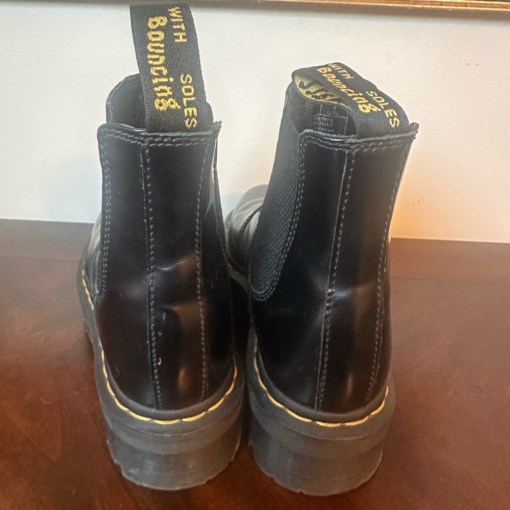 Dr. Martens Black Leather Platform Chelsea Boots with Yellow Stitching - Picture 5 of 10